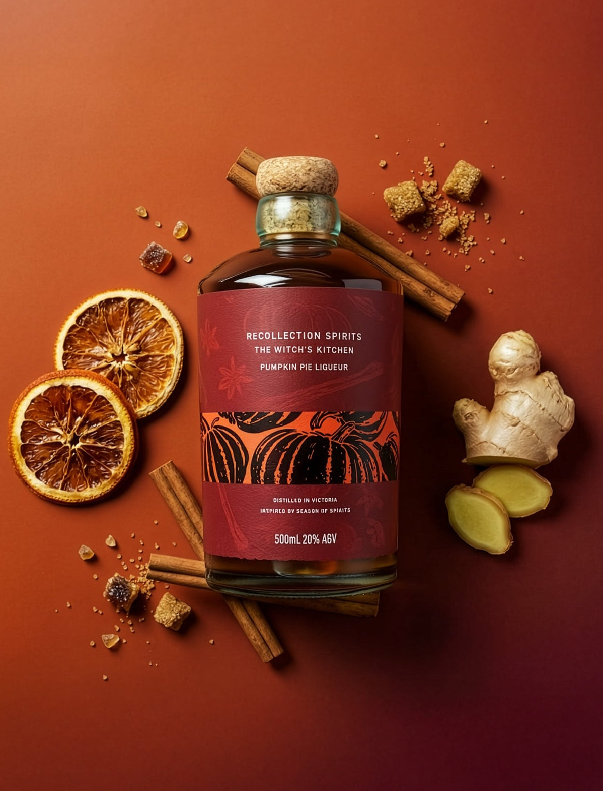 A bottle of witch's kitchen pumpkin pie liqueur 